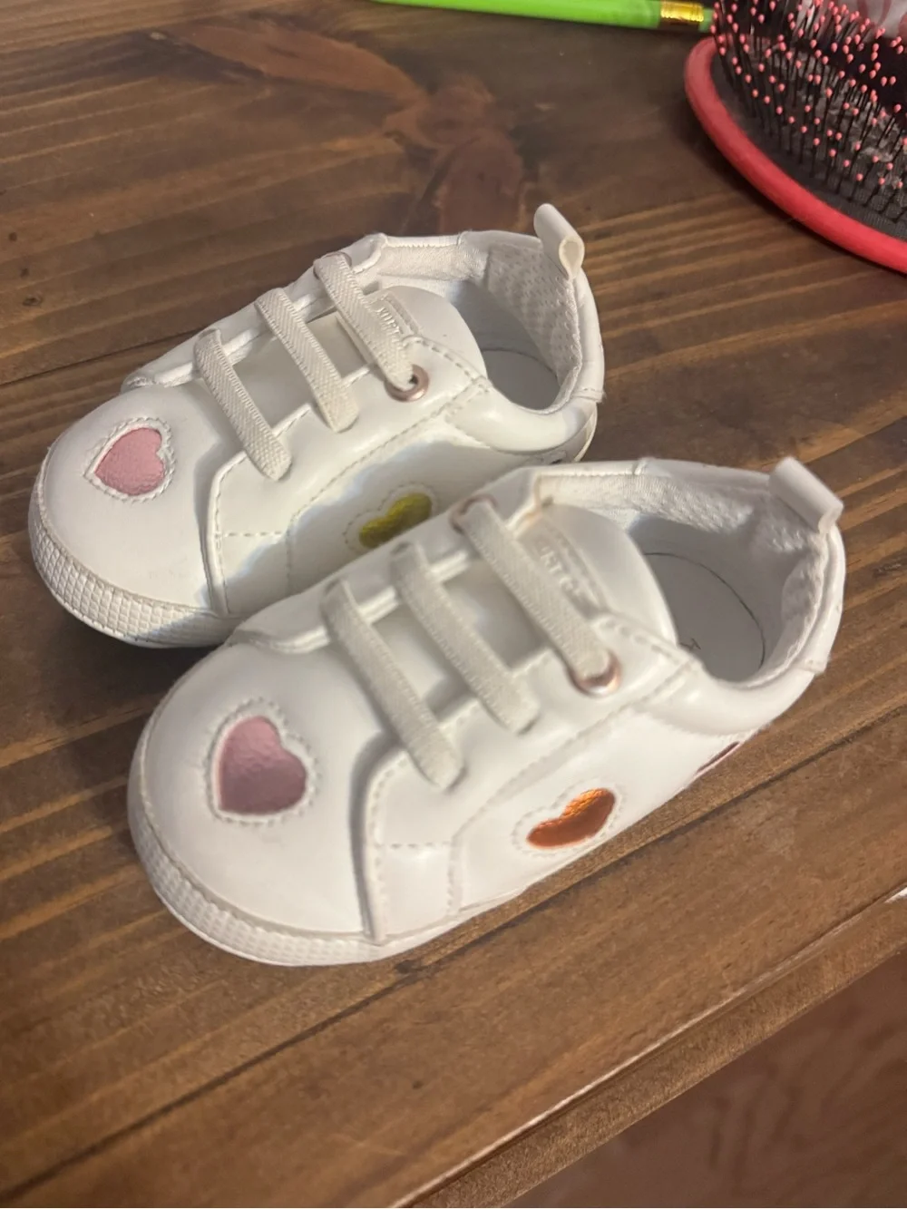 Kurt Geiger White Kids Sneakers with Pink, Orange & Yellow Heart Accents